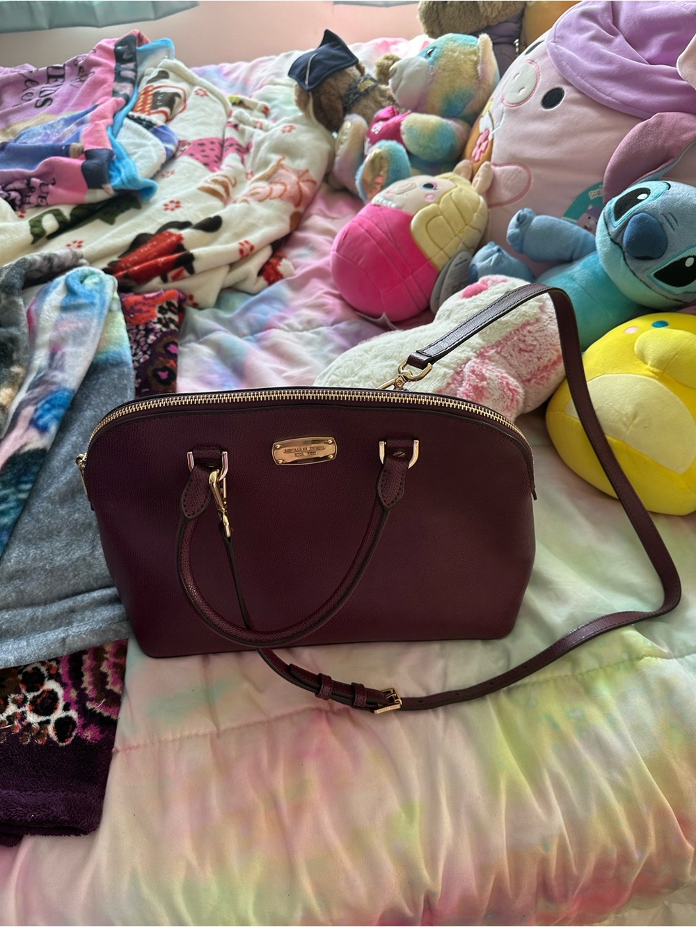 Michael Kors Crossbody Satchel - Burgundy with Gold Hardware